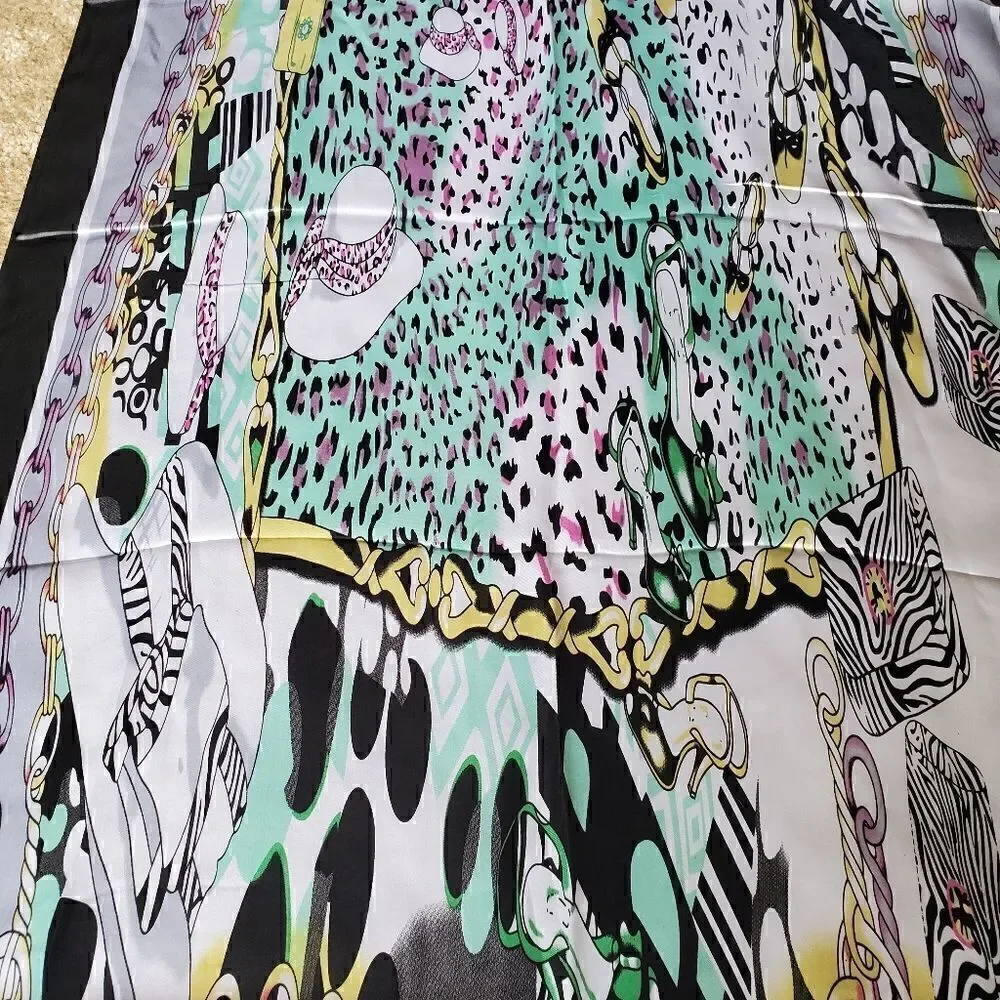 Retro Vintage Pastel Silk Fashion Print Scarf